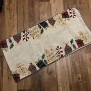 Nicole Miller Christmas Table Runner Burlap Gingerbread Men Beads Embroidery New