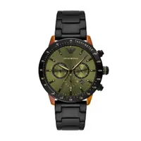 在飛比找PChome24h購物優惠-EMPORIO ARMANI 紳士典藏三眼腕錶-玳瑁X綠