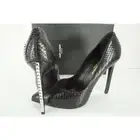 Saint Laurent Black Snake Paris Crystal Heel Pointy Toe Pumps Size 38.5 NIB $895