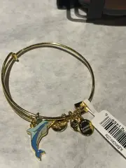 Alex and Ani Dolphin Charm Bracelet Bangle Blue with Gold Finish Brand New NWT