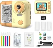 Instant Print Camera Camera 1080P Digital Camera for 2.4 Inch IPS Screen 10X Built-in Battery with Thermal Printing Paper Color Pens Neck Strap 32GB TF Card Birthday Festival Low One Size