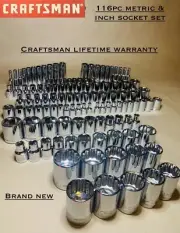 CRAFTSMAN 116 pc 1/4 3/8 1/2 Dr SAE METRIC MM 6pt 12pt ratchet wrench socket set