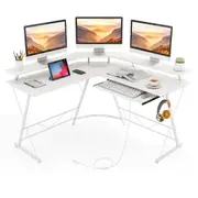 Costway Reversible L Shaped Computer Desk Gaming Table w/Power Outlet Monitor Stand & Keyboard Tray Home Office