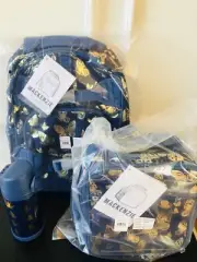 Pottery Barn Kids Butterflies Small Backpack Lunchbox Bottle New Navy Gold Foil
