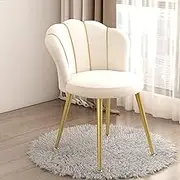 MShell Shaped Vanity Chair with Golden Metal Legs Elegant Padded Fabric Seat for Home Office Bedroom Kitchen Add Glamour to Living Space!