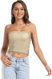 [GuoChe] Women's Crop Tops Tan Brown Soft Tube Top Shirt Stretchy Tube Top for Teen Nursing