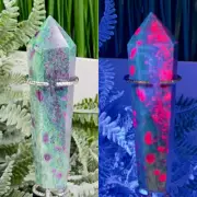 Ruby in Fuchsite UV Reactive Crystal Wand in Stand Generator 184g 121mm