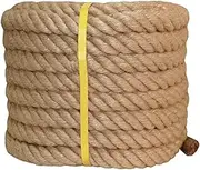 Twisted Manila Rope Jute Rope (1 Inch x 50 Feet) Natural Thick Hemp Rope for Crafts, Nautical, Railing, Hammock, Decorating