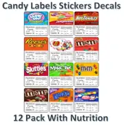 12 Product VENDING Machine candy labels Stickers with NUTRITION 2.5"