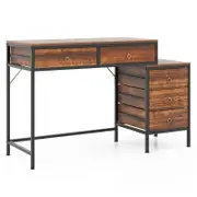 Costway 130cm 5-Drawer Vintage Computer Desk Gaming Table Brown