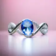 Lab Made Tanzanite or Rubellite Tourmaline Engagement Ring Solid Sterling Silver