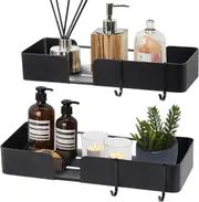 Black Shower Caddy Floating Bathroom Shelves - Set of 2, No Drill Wall Mounted Adhesive