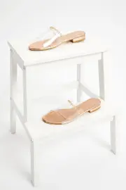 Gold Chain Detail Flat Slides - Size 8, Women's Trial Accs