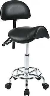 [WZZHHJ] Premium Ergonomic Saddle Stool with Backrest + Footrest 360° Noiseless Rolling Adjustable Backrest Height and Angle Support 350 lbs - Suitable for Hair Salon, Spa, Tattoo Studio and Office