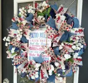XL Patriotic 4th of July Porch Rules Deco Mesh Front Door Wreath Home RWB Summer