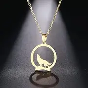 [SHMAZ] Stainless Steel Necklace For Women Man Wolf On The Hill Pendant Choker Necklace