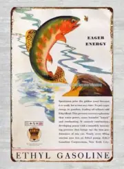 metal wall 1931 Eager Energy Ethyl Gasoline fish metal tin sign