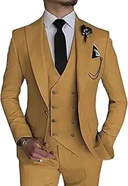 [JEShifangjiusu] 3 Pieces Tuxedo Blazer for Men 1 Button Elegant Slim Fit Single Breasted for Prom Wedding Party Stylish Suit Dress Set Vest Pants, Light Brown, XXL