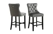 French Provincial Dark Grey Bar Stools with Footrest - Set of 2