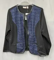 Chico's Size 2 US Size L Open Front Blue Sparkle Sequin Cardigan Blazer Jacket