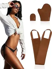 3 PCS Self Tanning Mitt Applicator, Self Tanner Mitt Applicator kit, Self Tanning Mit With Thumb And Back Lotion Applicators for Back, Ultra Soft Tanning Glove For Self Tan Mitt Applicator (Brown)