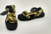 Asos DesignJealous Leather Espadrille Sandals Weave Shoes Ankle Straps SZ 7