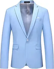 [JEShifangjiusu] 1 Button Men's Party Suit Solid Color Casual Tuxedo Blazer for Theme Parties, Blue A3, L