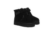 AUSTRALIAN SHEPHERD UGG Boots Women Sheepskin Wool Hook and Loop Platform Vigour Black