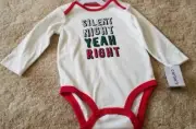 Carter's SILENT NIGHT/YEAH RIGHT- WHITE BODYSUIT-SIZE 3 MONTHS -NWT