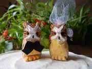 Horned Owl Cake Topper Bride Groom Love Wedding Engagement Wood Statue