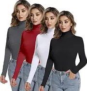 [Dalavch] 4 Pack Women’s Turtle Neck Long Sleeve Shirts Fall Fashion Turtleneck Baselayer Undershirts Tops Underscrub