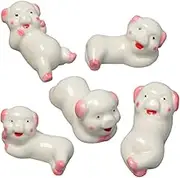FUNOMOCYA 5pcs Pig Design Chopstick Holder Japanese Style Ceramic Spoon Rest Unique Table Decor for Home Hotel Restaurant Five Patterns