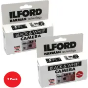2 Pack Ilford XP2 Super Single Use Black and White Film Camera, 27 Exposures