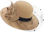 [Caprilite] Large Brim Felt Fedora Formal Hat Wool Mix Occasion Birdcage Veil Netting Hatinator Fascinator