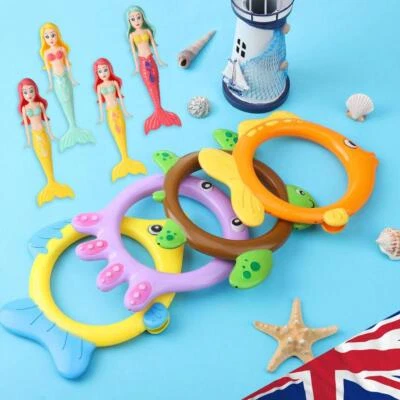 8Pcs Swimming Pool Toy 4 Rings and 4 Mermaids Multicolor Cute for Kids Toddlers