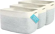 OrganiHaus Set of 3 Blue Woven Baskets for Storage, Cotton Rope Basket for Decor, Shoe Basket Organizers & Storage, Decorative Storage Baskets & Bins, Cute Storage Basket for Toys & Cloths