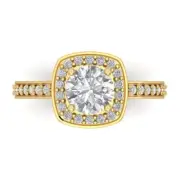 14K Yellow Gold Halo Promise Ring, 1.335 ct Round Cut Simulated Diamond