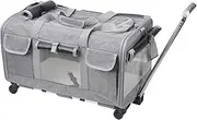 JISADER Portable Pet Trolley Bag with Wheels for Outdoor Travel, Gray