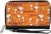 [Buckle-Down] Peanuts Wallet, Zip Around, Peanuts Snoopy and Woodstock Poses Collage Orange, Vegan Leather