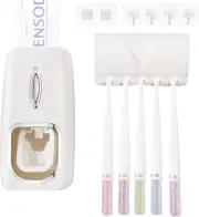 UV Toothbrush Sterilizer Wall Mount Holder with Automatic Toothpaste Dispenser
