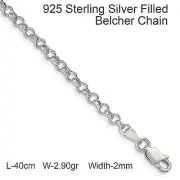 Necklace Real 925 Sterling Silver Filled Solid Belcher 2mm Rolo Chain 40cm