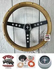 1965-1969 Mustang wood steering wheel CAST PONY 13 1/2" WALNUT BLACK SPOKE