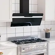 [Generic] Wall Range Hood 90 cm Steel and Tempered Glass Black,51669