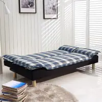 在飛比找hoi!好好生活優惠-林氏木業布藝格紋折疊沙發床H-SF2 藍色