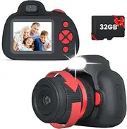 MOREXIMI Kids Camera, Digital Camera for Kids, Birthday Gifts, Electronics Toys for Girls and Boys, Video Camcorder with Flash, Toddler Video Recorder 1080P, 32G Card Included (Black)