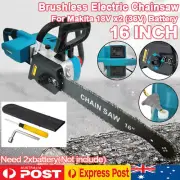 Brushless Cordless 16'' Wood Saw Cutter Chainsaw For Makita 18V x2(36V) Battery