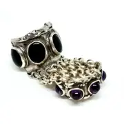 Beautiful Silver Duble Ring Unique Work With amethyst and onyx Israel.