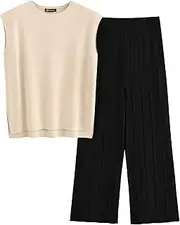 [PRETTYGARDEN] Women's 2 Piece Outfits Knit Loungewear High Low Pullover Tops and Wide Leg Pants Casual Sweater Sets Tracksuits