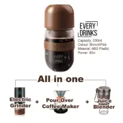 Brown All in1 Anywhere Portable Drip Pour Over Coffee Maker + Electric Grinder