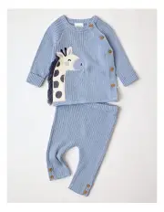 [Sprout] Giraffe Motif Top & Legging Set in Dusty Blue